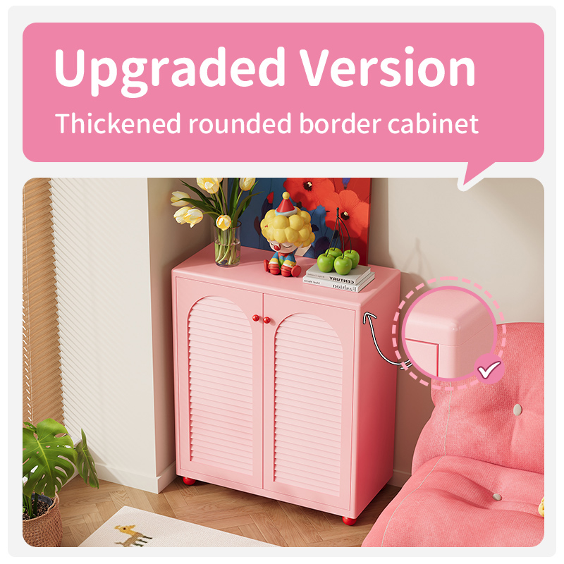 Steel Storage Cabinet Pink Modern Style Locker Louver Doors Waterproof Kitchen Home Furniture for Living Room