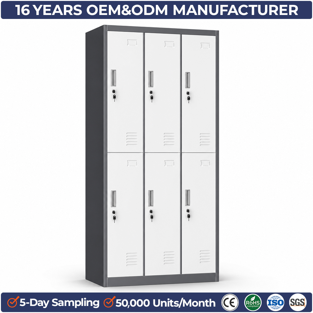 Industrial 6 Unit Steel Storage Locker Heavy Duty Metal Closet with Louvered Vents for Factory Workshop Warehouse Staff Room