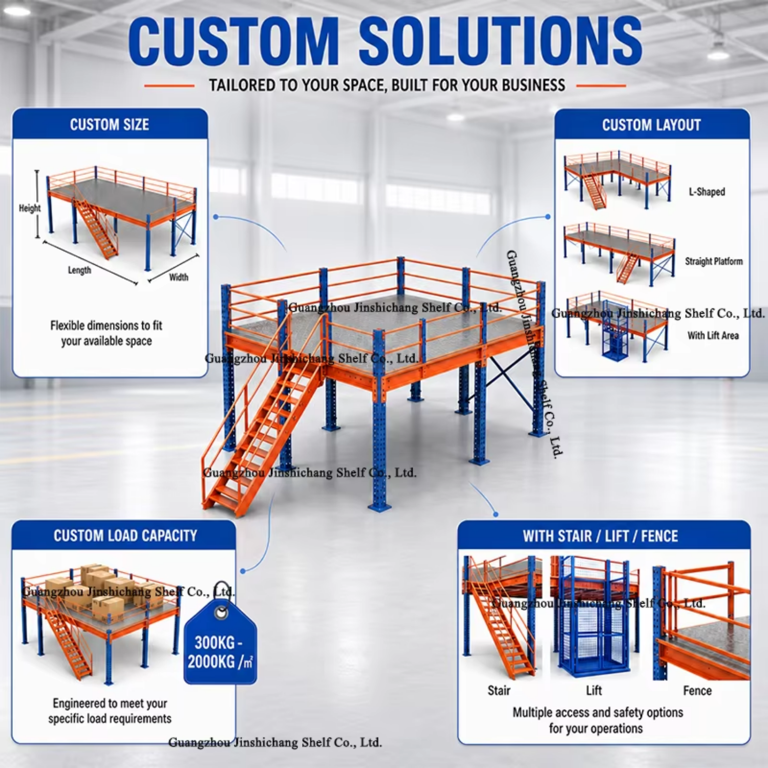 Industrial Steel Platform Mezzanine Floor with Stairs and Handrails for Warehouse Applications