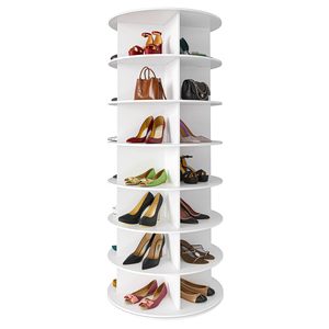 7 Tier Modern Particle Board Rotating Shoe Rack Tower Display Lazy Susan Revolving 360 Storage Carousel Vertical Home Furniture