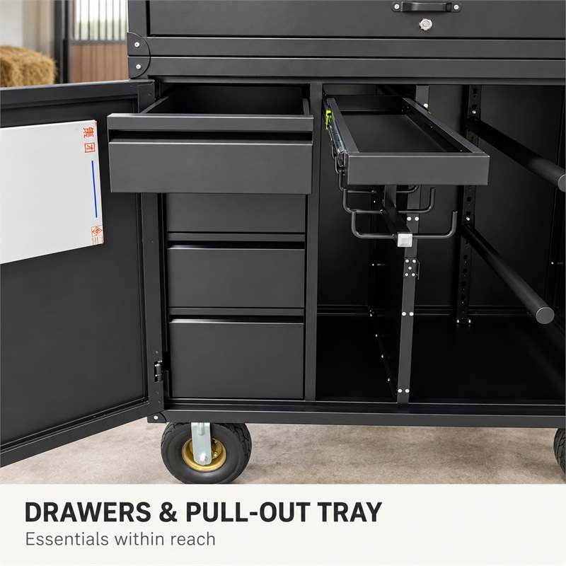 Factory Heavy Duty Mobile Stainless Steel Horse Tack Locker Wheels Detachable Top Lockable Saddle Storage Cabinet Equestrian
