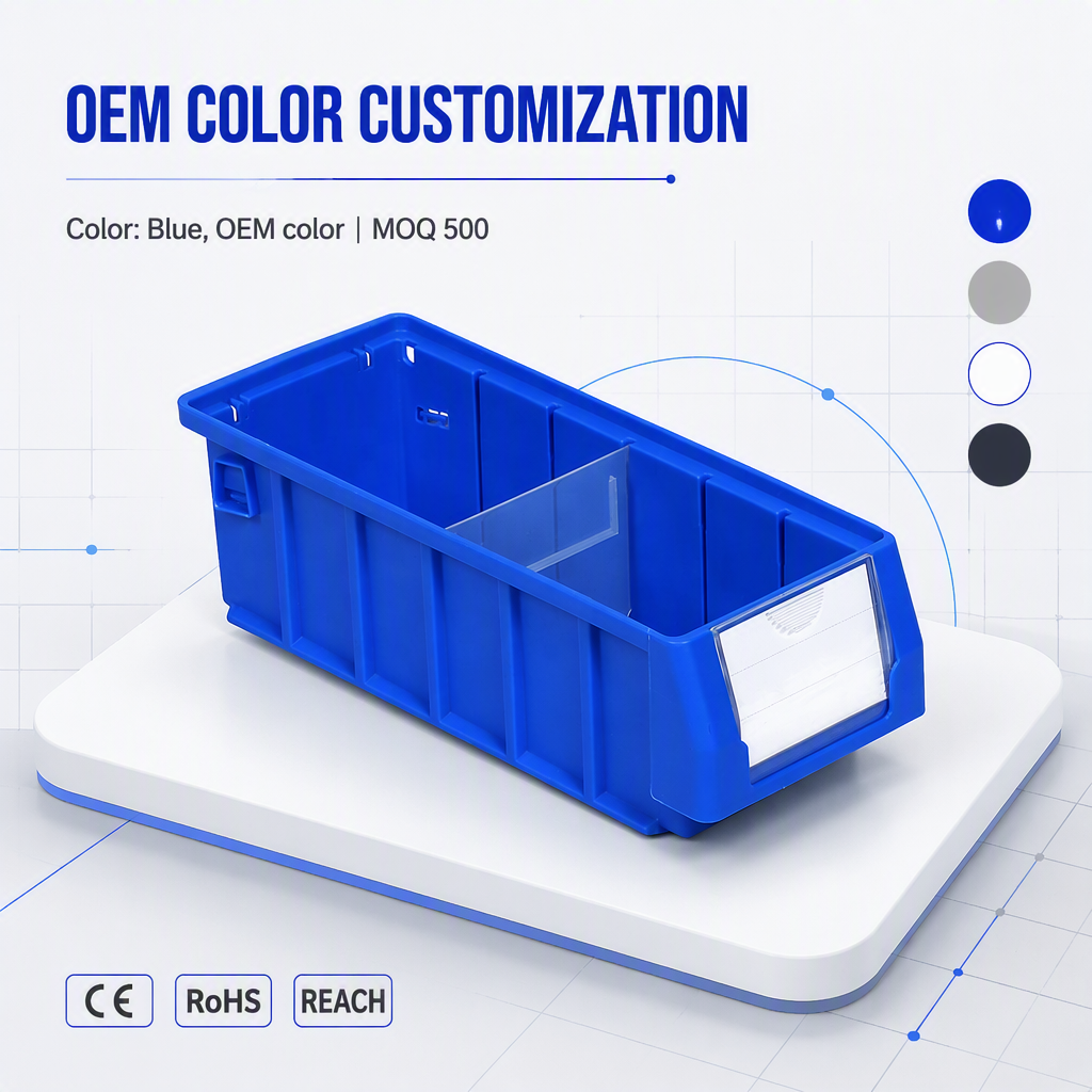 Industrial Vertical Carousel Small Parts Storage Organizer Plastic Storage Shelf Bins for Cabinet Shelves