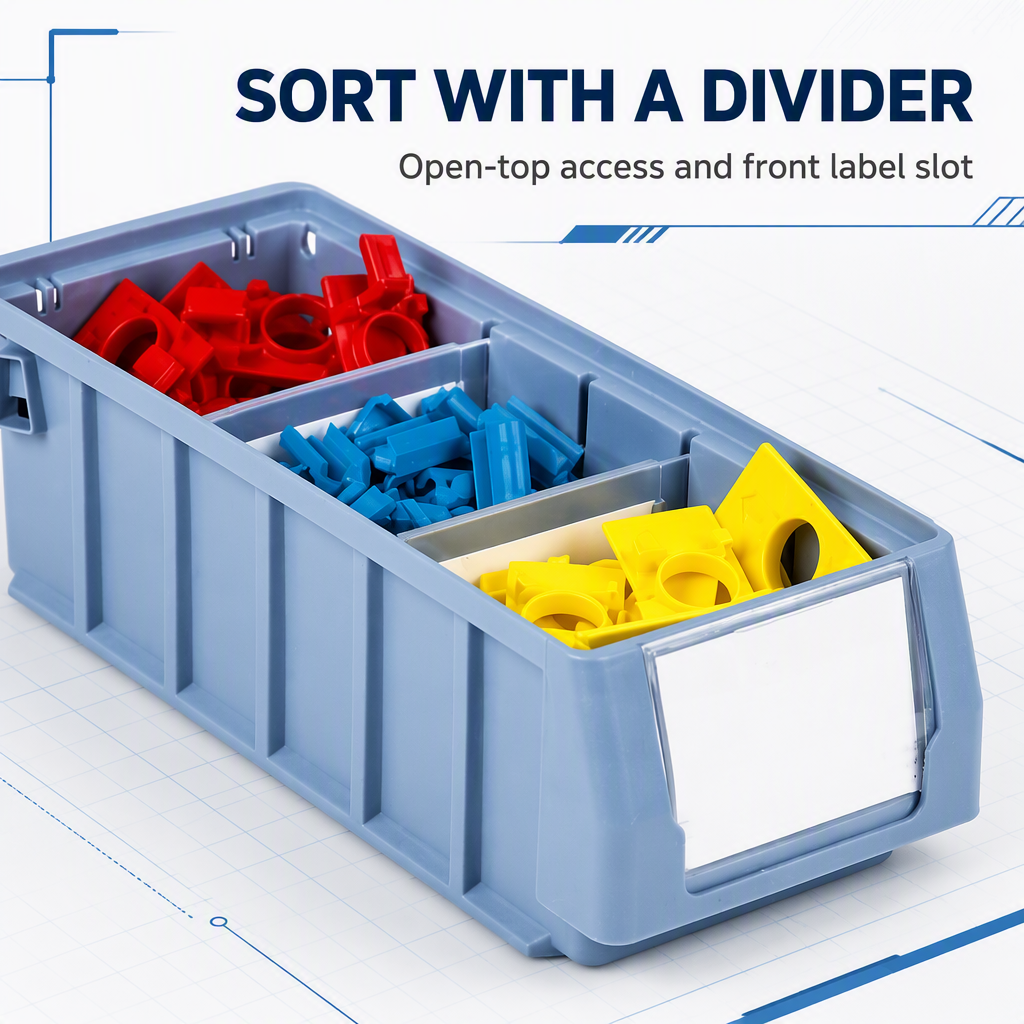 Industrial Vertical Carousel Small Parts Storage Organizer Plastic Storage Shelf Bins for Cabinet Shelves
