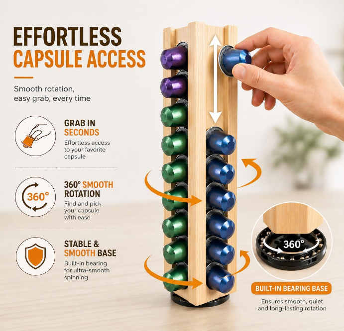 High Quality Rotating Vertical Carousel Pod Holder Coffee Station Countertop Organizer Storage Rack for 36 Pods