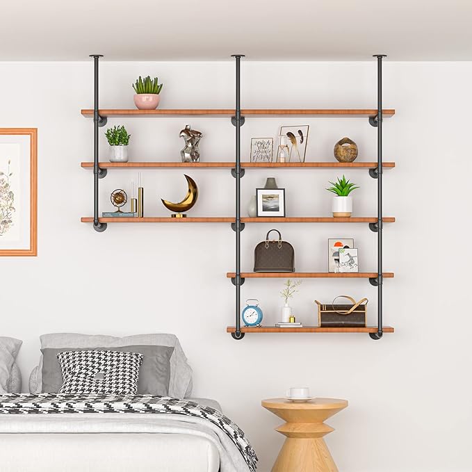 Industrial Iron Pipe Shelving Brackets, Farmhouse Wall Mounted DIY Pipe Shelves For Kitchen,Living Room Decor And Bar Shelving