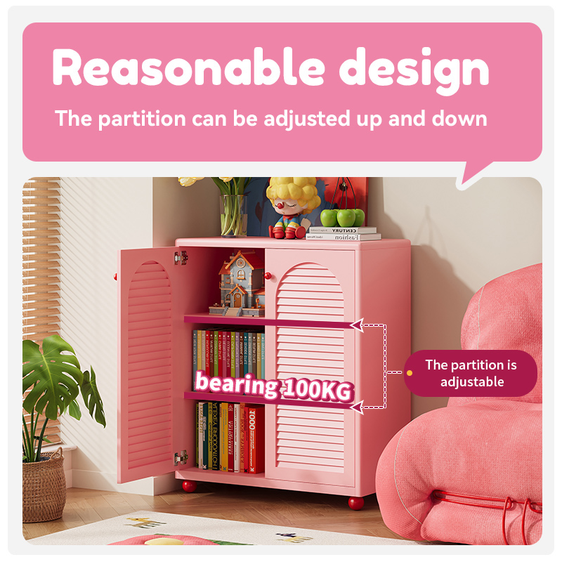 Steel Storage Cabinet Pink Modern Style Locker Louver Doors Waterproof Kitchen Home Furniture for Living Room