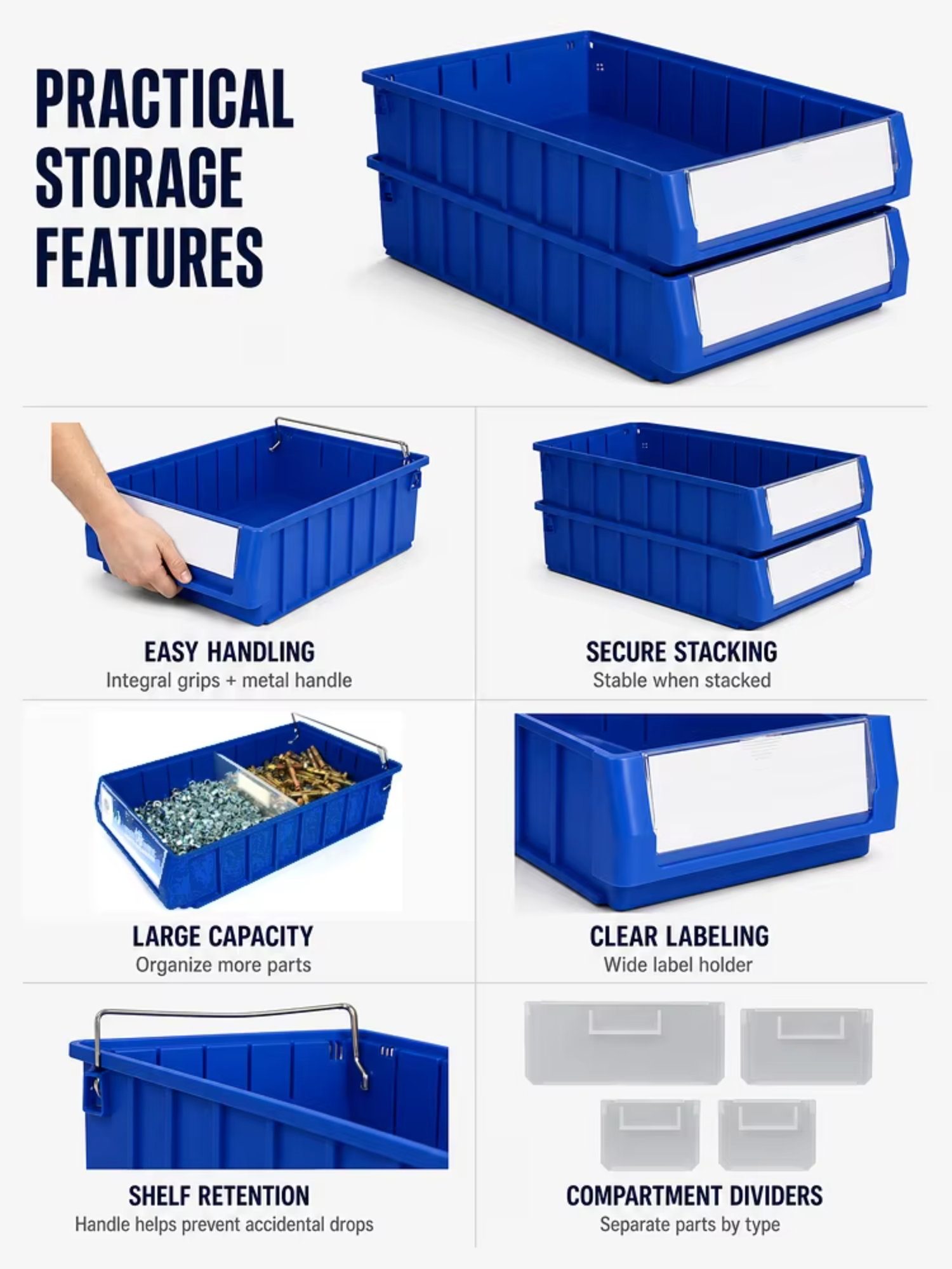 Industrial Vertical Carousel Small Parts Storage Organizer Plastic Storage Shelf Bins for Cabinet Shelves