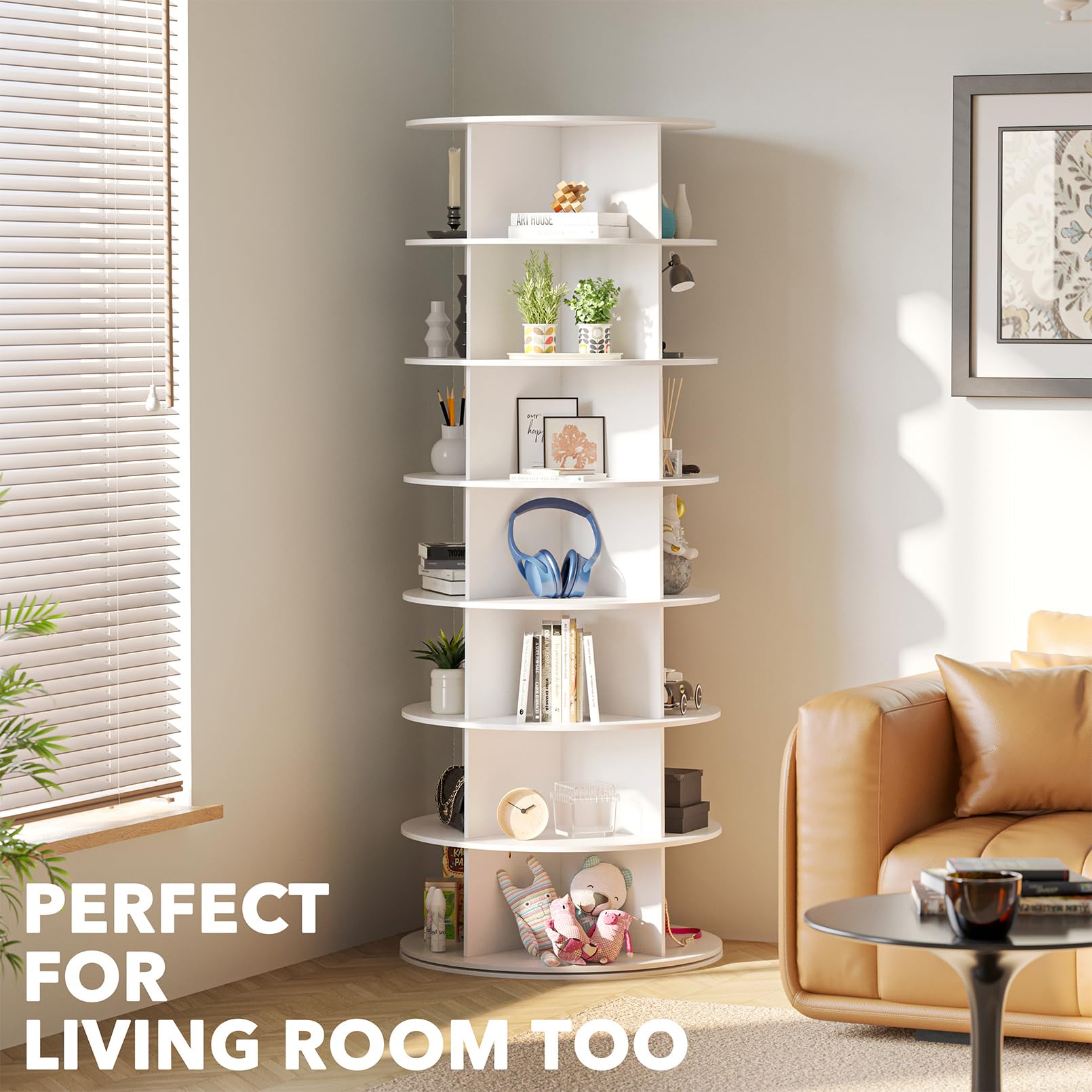 7 Tier Modern Particle Board Rotating Shoe Rack Tower Display Lazy Susan Revolving 360 Storage Carousel Vertical Home Furniture