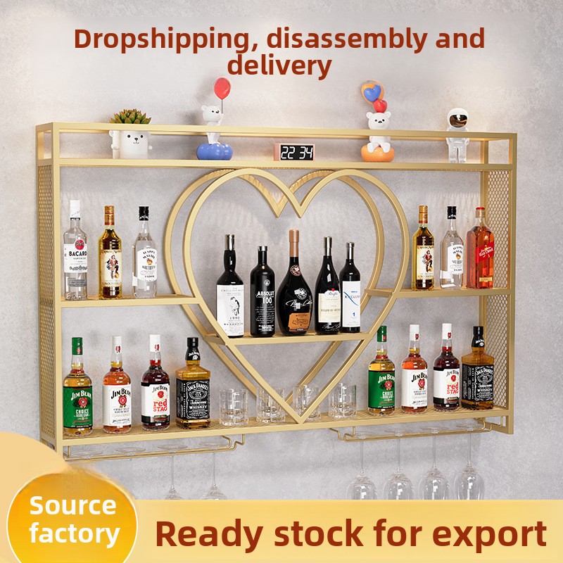 Wall-mounted Nordic Region Heart-shaped Wine Rack Multi-tier Storage Shelf for bar and Home Dining Room Display