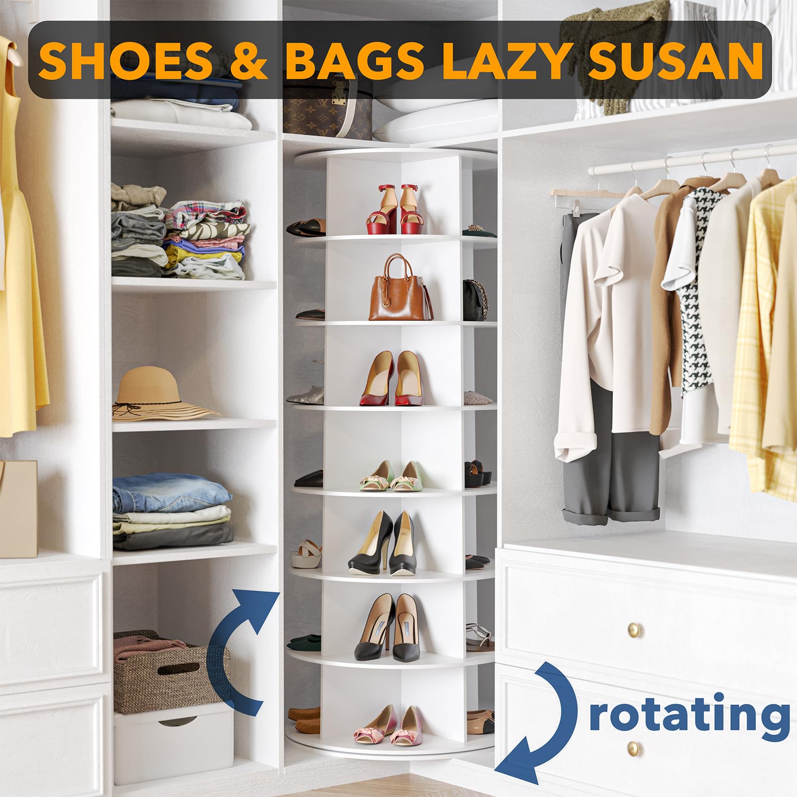 7 Tier Modern Particle Board Rotating Shoe Rack Tower Display Lazy Susan Revolving 360 Storage Carousel Vertical Home Furniture