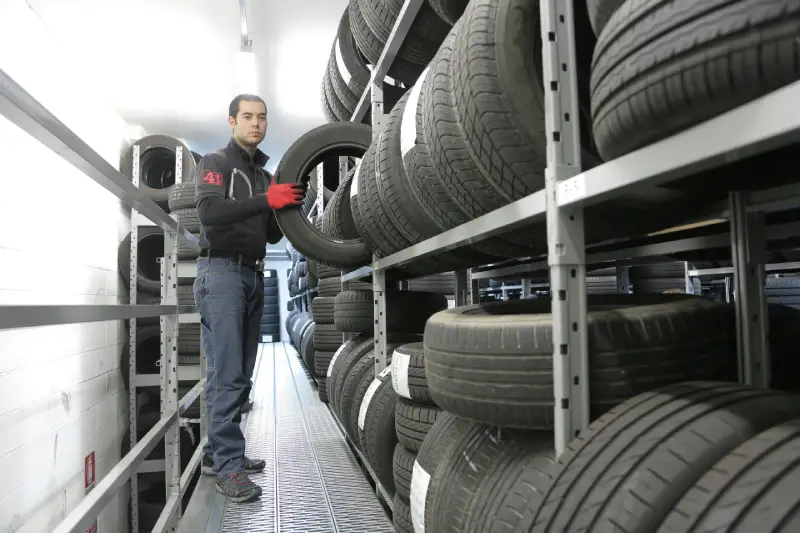 Heavy duty multi-tier industrial tyre racking system installed in automotive warehouse