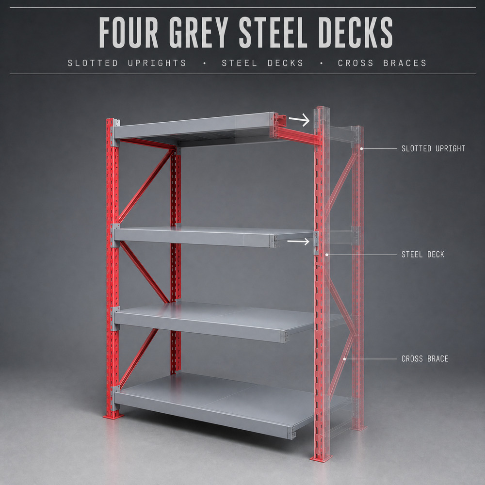 Adjustable Steel Longspan Shelving Unit 5-Tier Medium Duty Warehouse Storage Rack Corrosion Resistant Metal