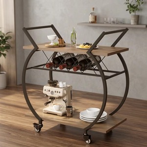 Modern Style Durable Double Tier Metal Bar Cart Wine Rack Wheels Kitchen Bathroom Living Room Wardrobe Beverage Storage