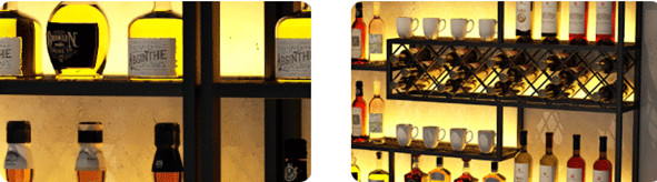 Full view of wall mounted iron wine rack
