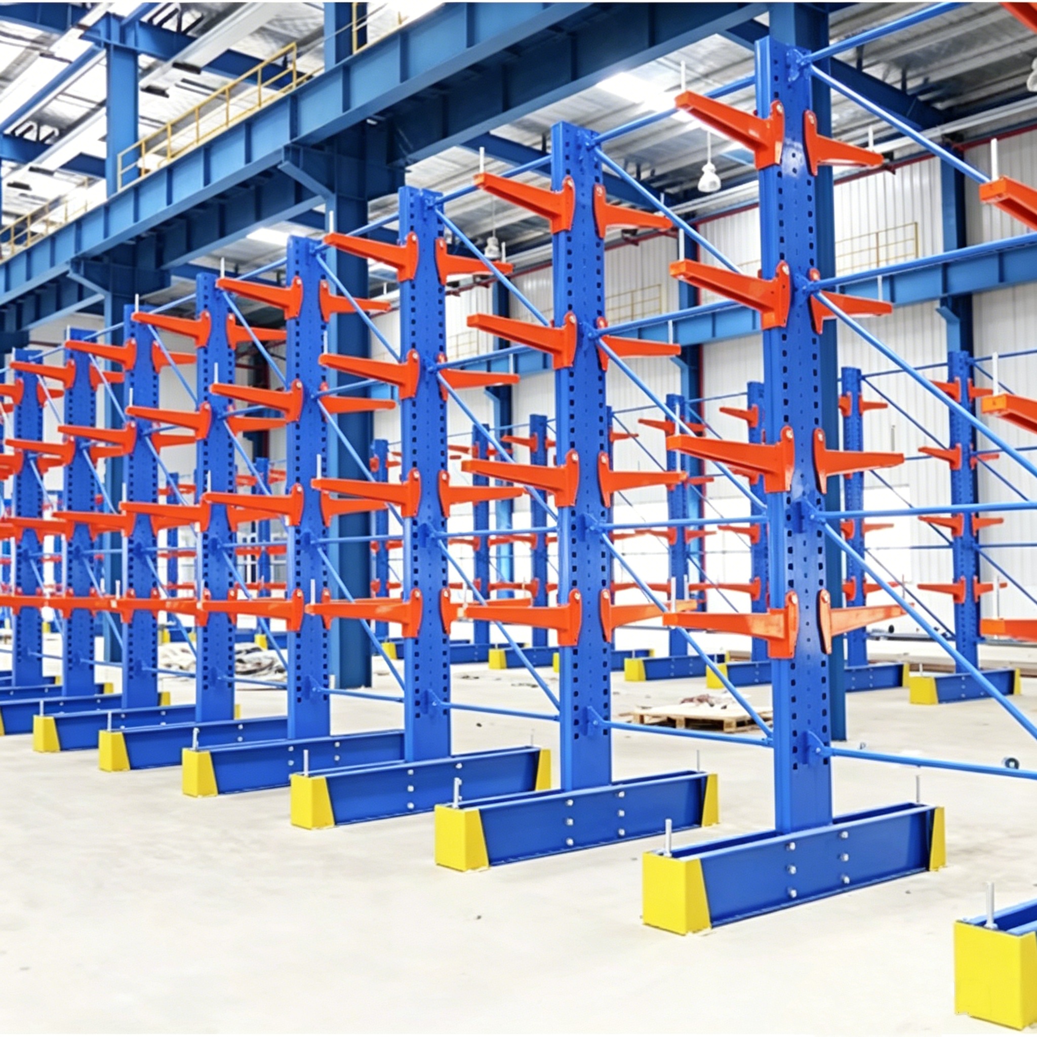 Durable Cantilever Rack System Heavy Duty 4 Layers Metal Boards &amp; Lumber Storage Shelf Warehouse Steel Pipe Cantilever Racking