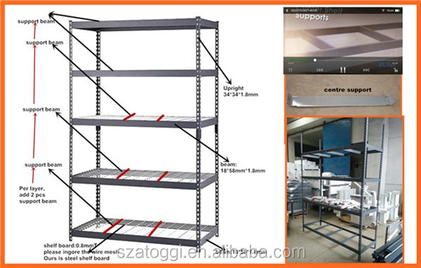 Steel Slotted Angle 5-Layer Boltless Rivet Shelving Storage Racks with Powder Coated Surface and Corrosion Protection