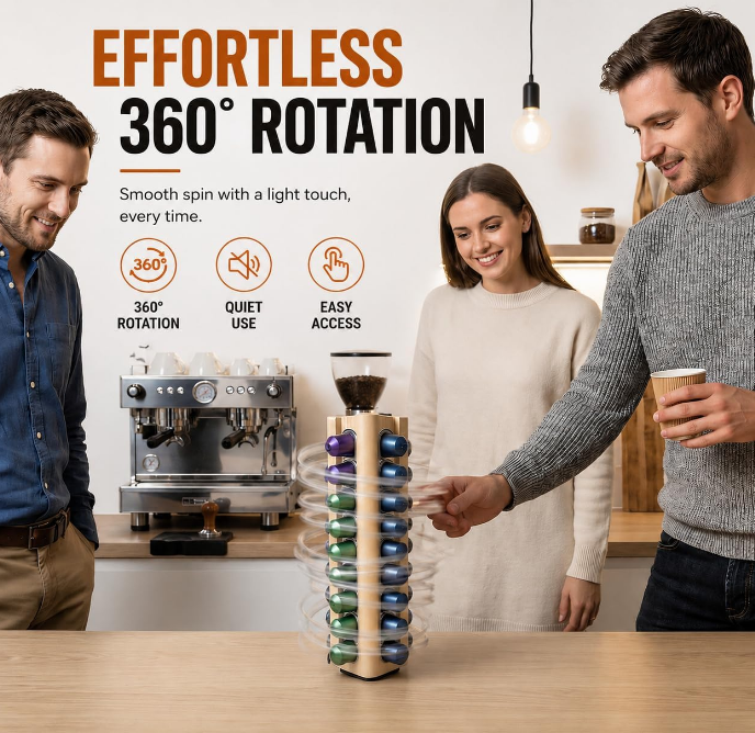 High Quality Rotating Vertical Carousel Pod Holder Coffee Station Countertop Organizer Storage Rack for 36 Pods