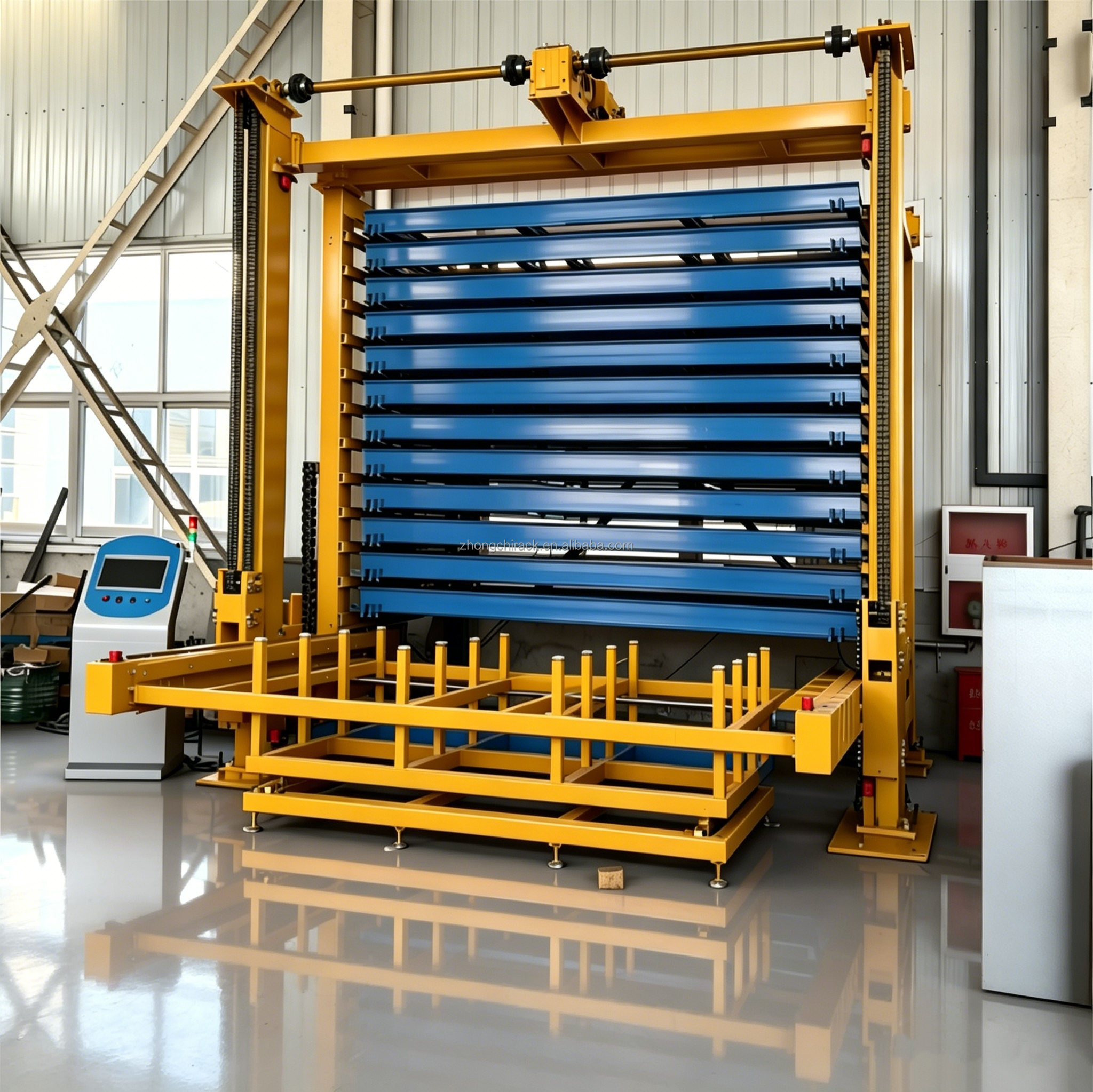 Intelligent Steel Vertical Sheet Storage Rack Automated Plate Warehouse With Robot Automatic Loading Function Heavy Duty