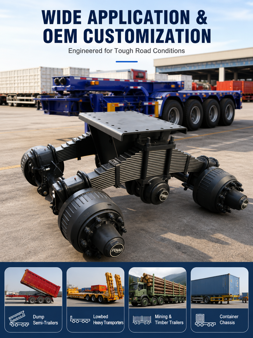 High Strength 24T-32T Bogie Type Single Point Suspension System Heavy Duty Cantilever Suspension For Mining &amp; Dump Trailers