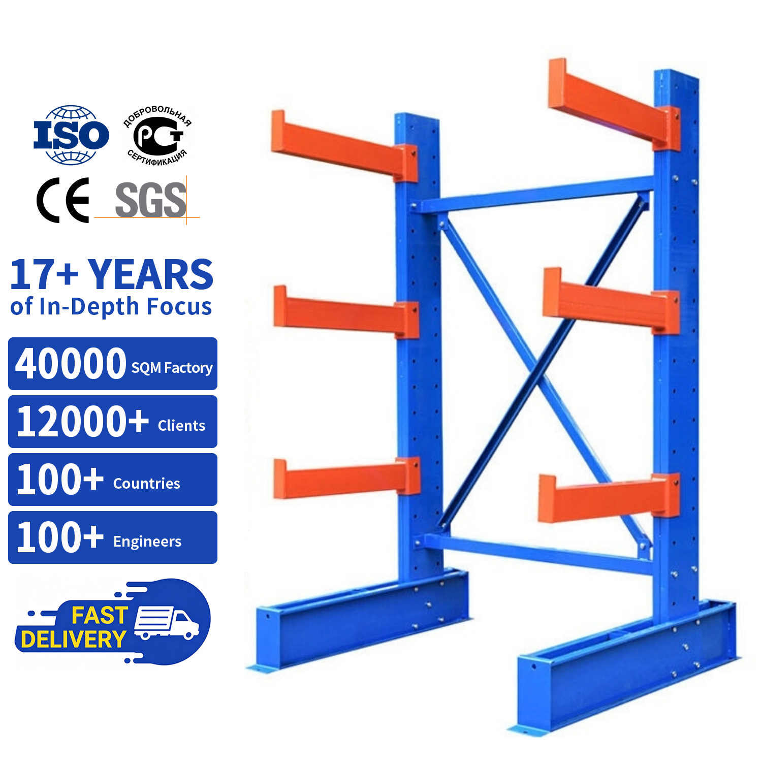 Durable Cantilever Rack System Heavy Duty 4 Layers Metal Boards &amp; Lumber Storage Shelf Warehouse Steel Pipe Cantilever Racking