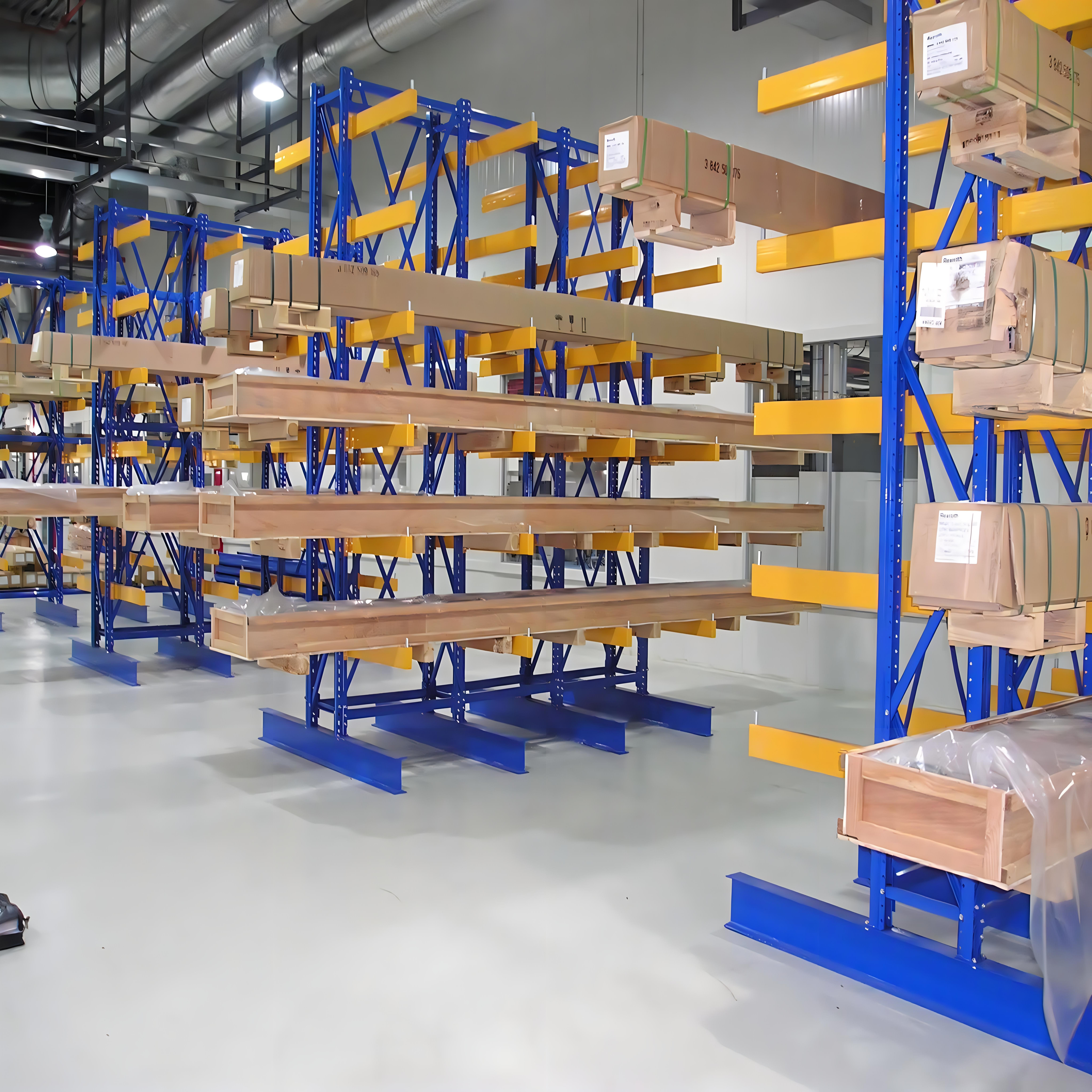 Durable Cantilever Rack System Heavy Duty 4 Layers Metal Boards &amp; Lumber Storage Shelf Warehouse Steel Pipe Cantilever Racking