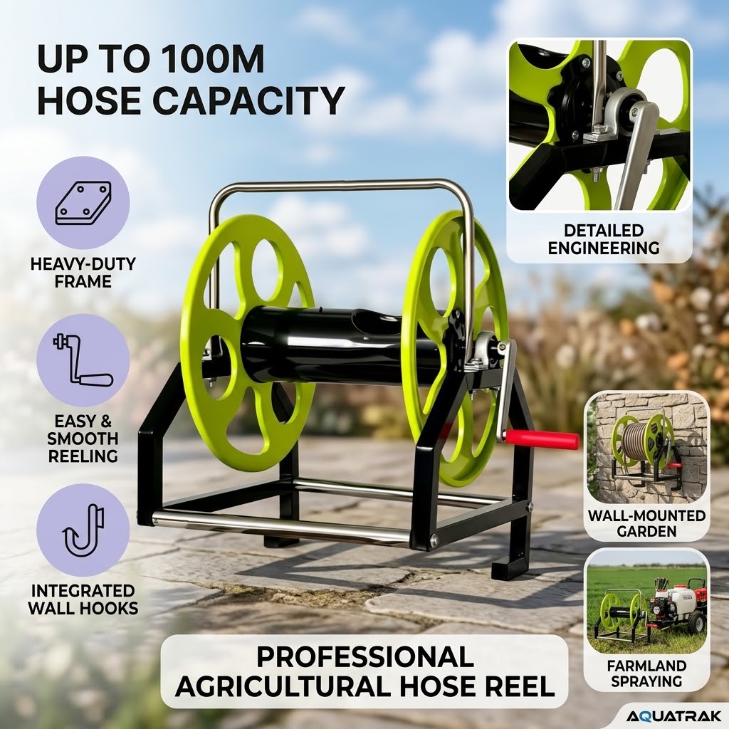 Agricultural Water Pipe Storage Rack Garden Heavy Duty Hand Crank Hose Reel Spraying Pipe Winding Steel Frame 100m Long Life