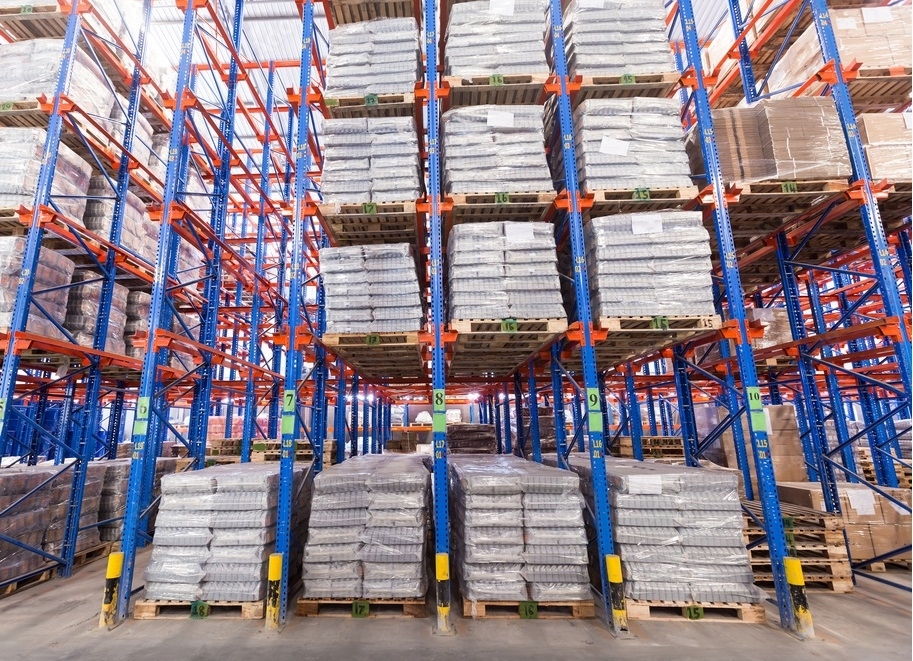 Engineered Drive-In Racking System installation with entry guide rails