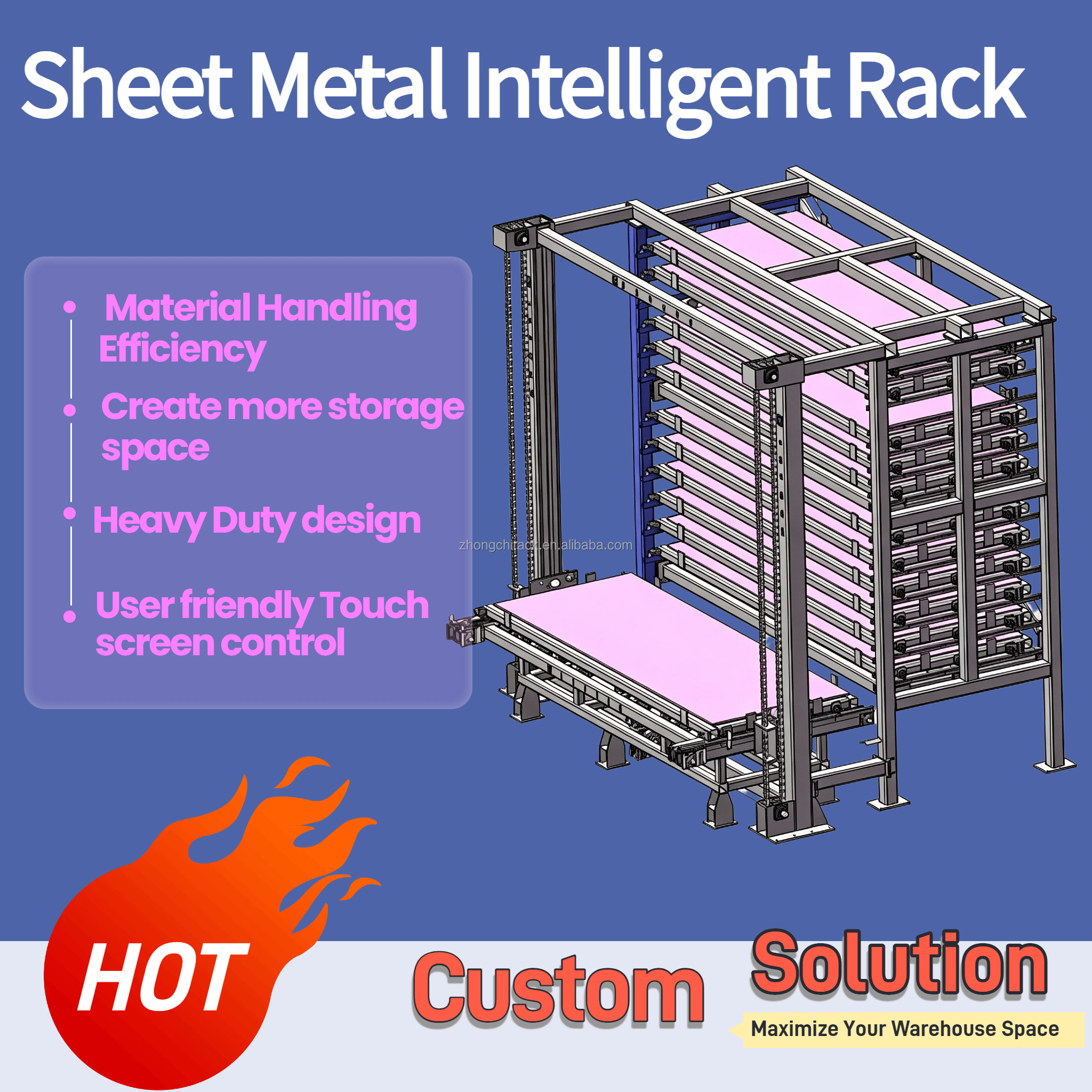 Intelligent Automated Warehouse System Steel Sheet Metal Storage Rack 8-Layer Heavy Duty Corrosion Protection High Load Capacity