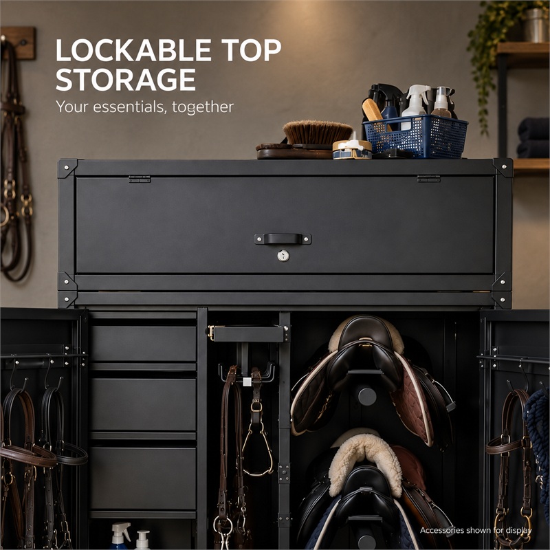 Factory Heavy Duty Mobile Stainless Steel Horse Tack Locker Wheels Detachable Top Lockable Saddle Storage Cabinet Equestrian