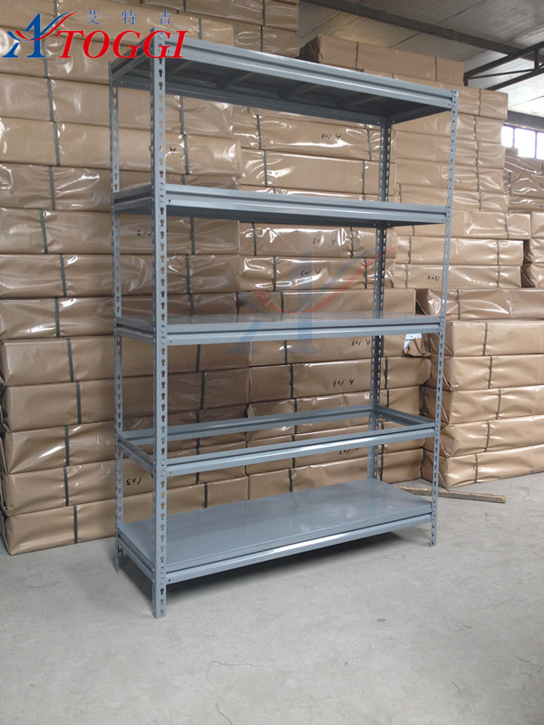 Steel Slotted Angle 5-Layer Boltless Rivet Shelving Storage Racks with Powder Coated Surface and Corrosion Protection