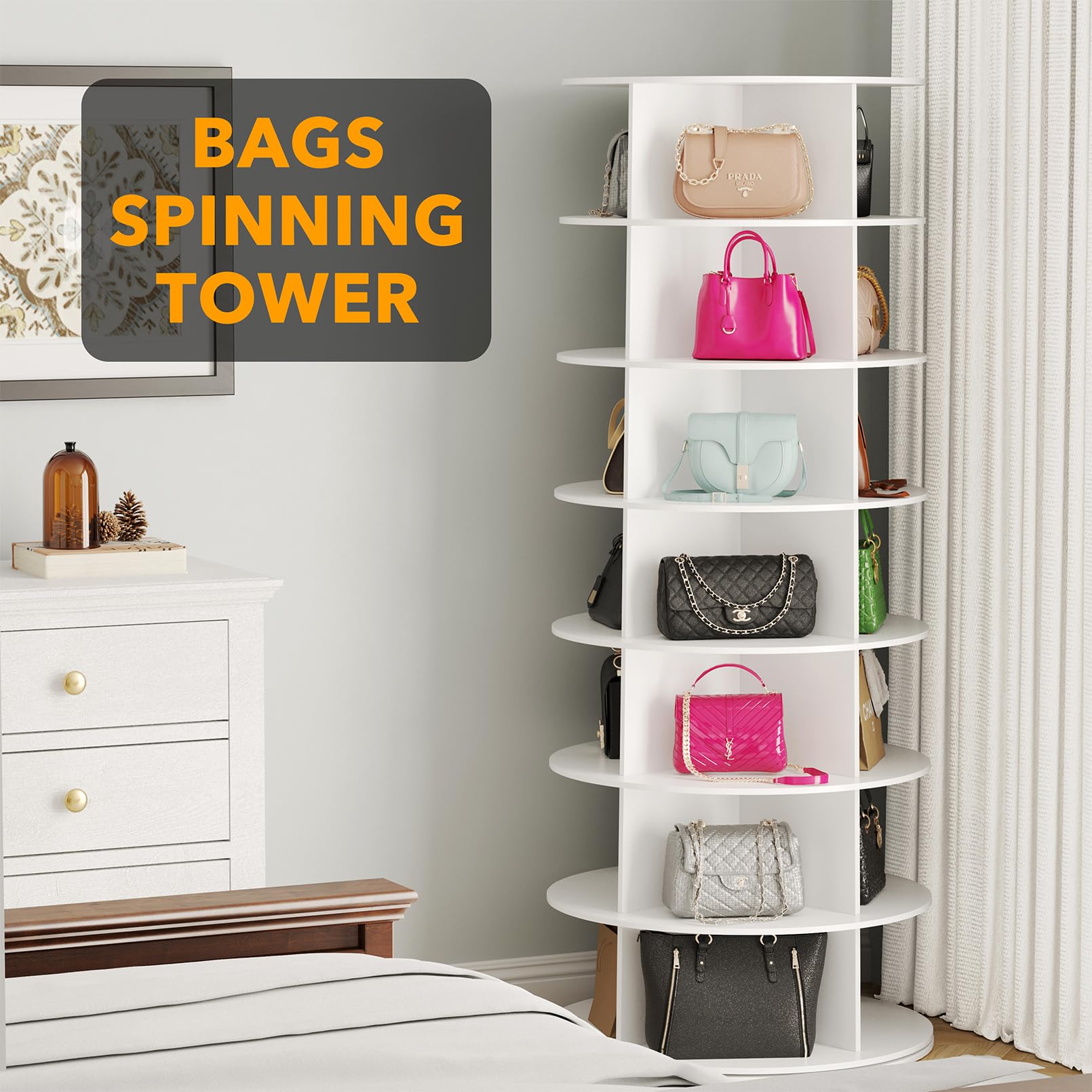 7 Tier Modern Particle Board Rotating Shoe Rack Tower Display Lazy Susan Revolving 360 Storage Carousel Vertical Home Furniture