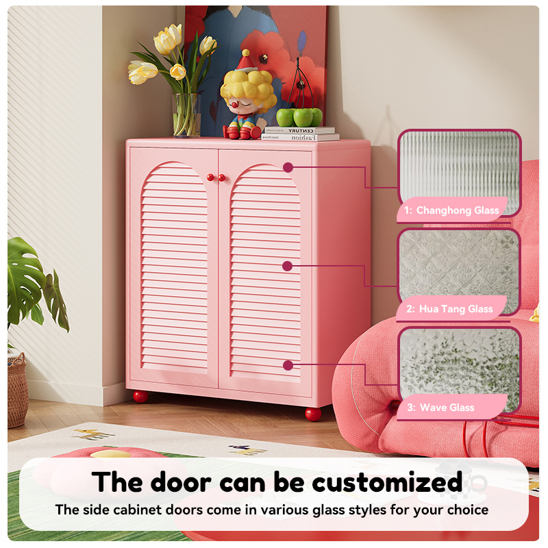Steel Storage Cabinet Pink Modern Style Locker Louver Doors Waterproof Kitchen Home Furniture for Living Room