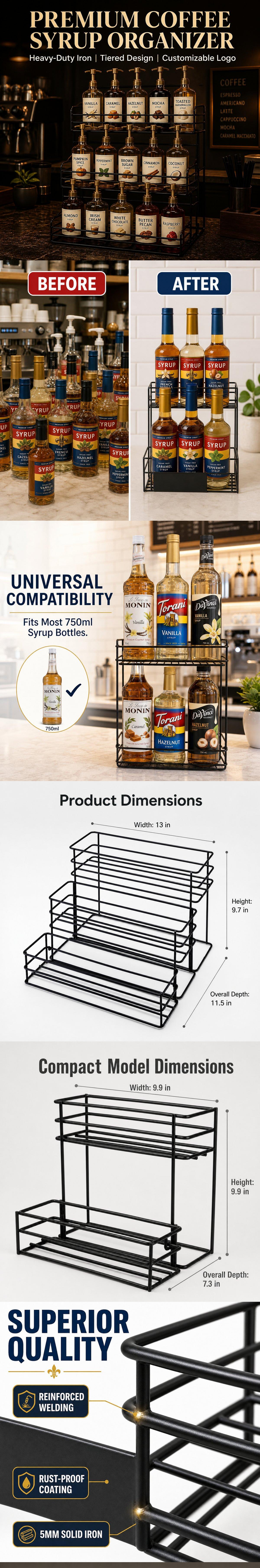 Portable Eco-Friendly for Water Resistant Modern Metal Bottle Display Racks Bar Organizer Liquor Coffee Syrup Rack