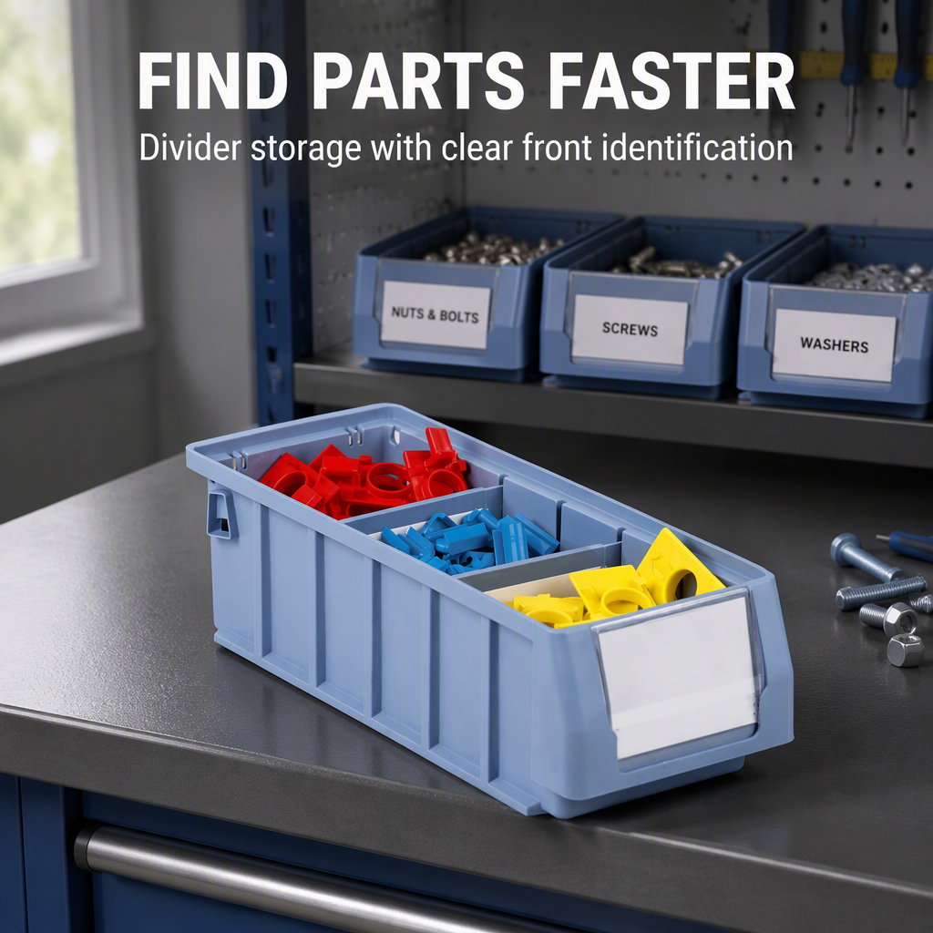 Industrial Vertical Carousel Small Parts Storage Organizer Plastic Storage Shelf Bins for Cabinet Shelves