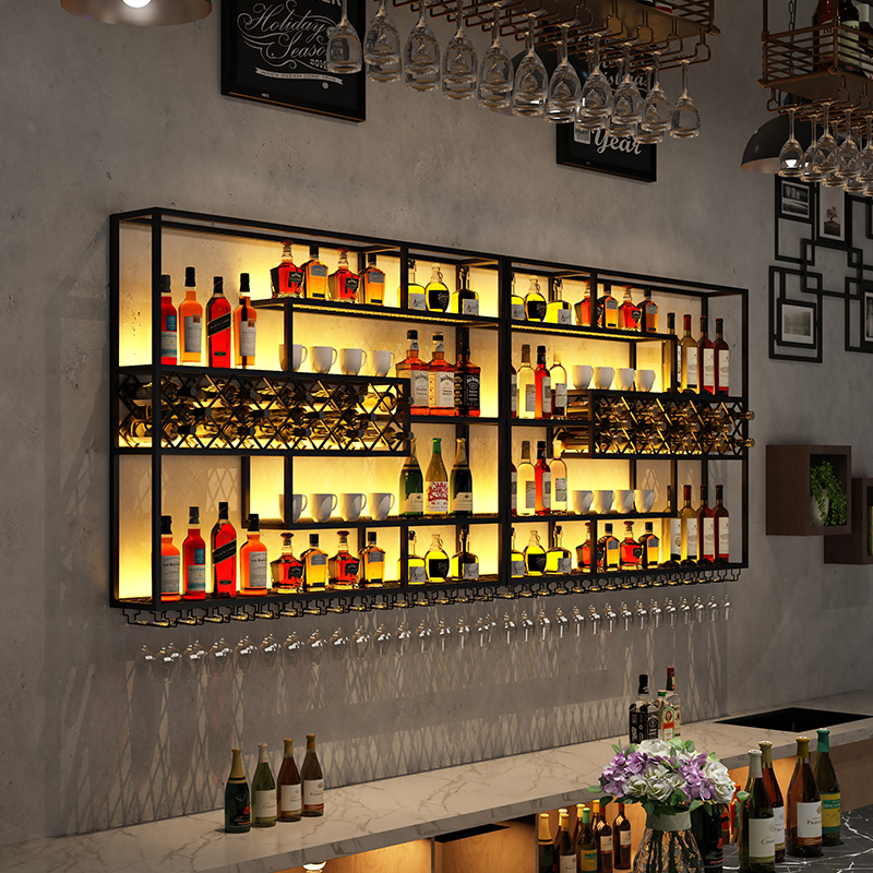 Wall mounted bar display rack with LED lighting