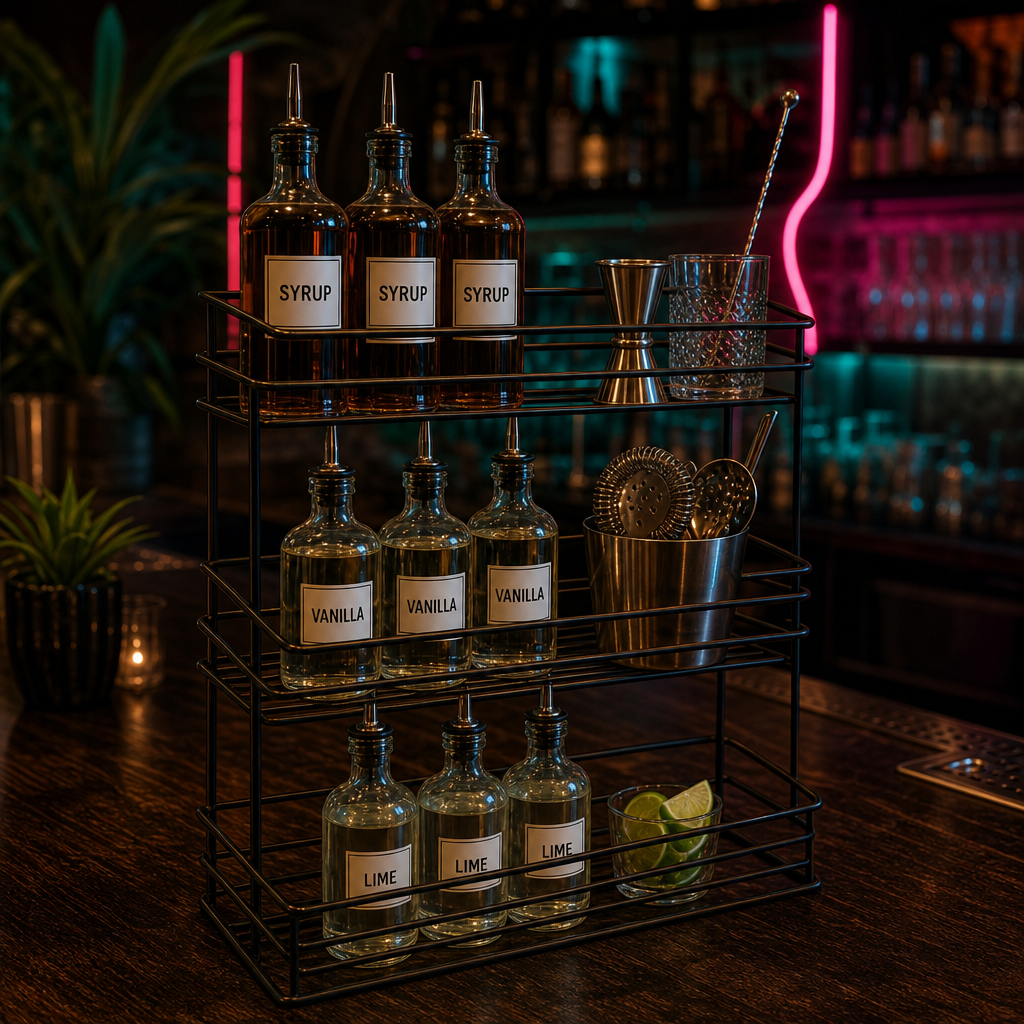 Portable Eco-Friendly for Water Resistant Modern Metal Bottle Display Racks Bar Organizer Liquor Coffee Syrup Rack