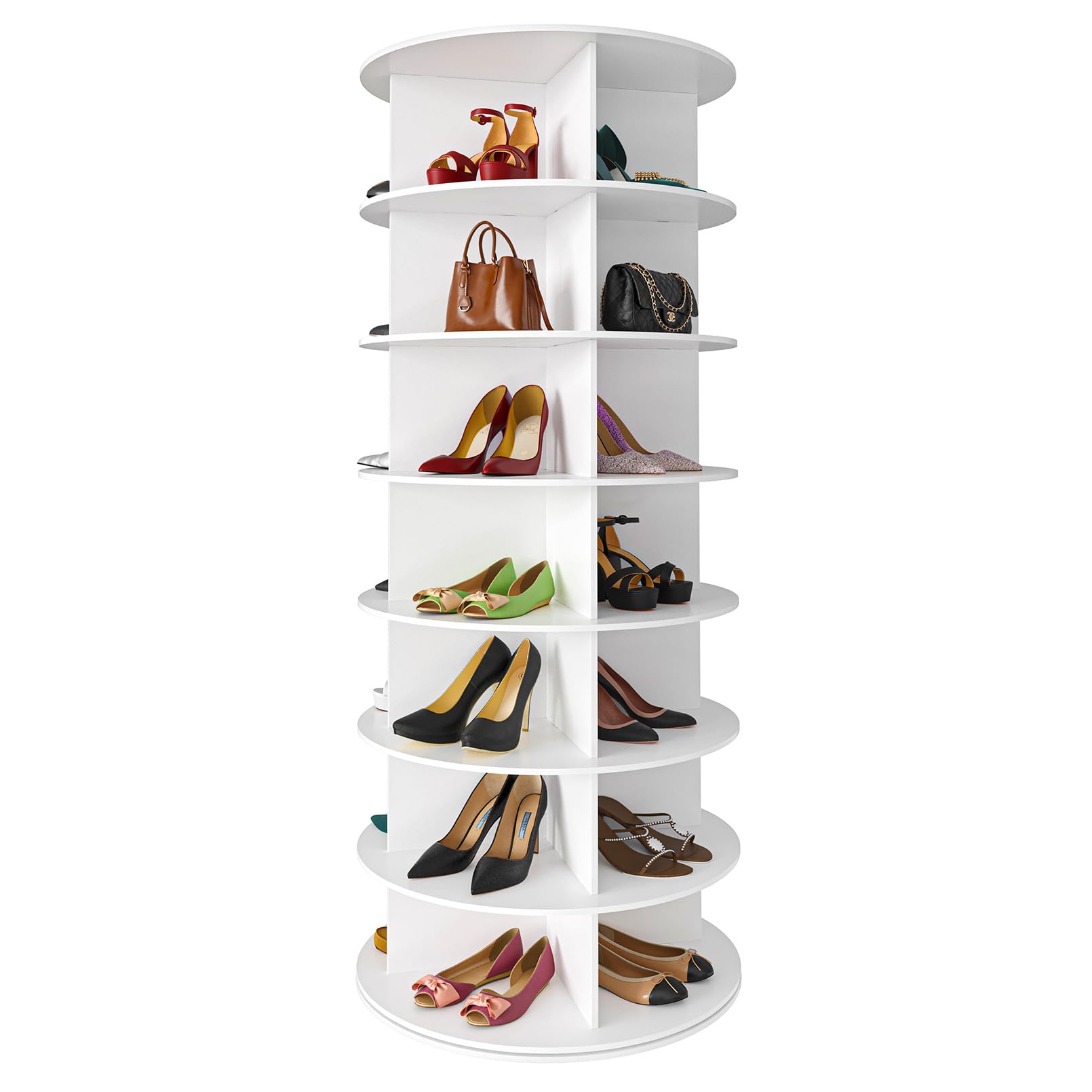 7 Tier Modern Particle Board Rotating Shoe Rack Tower Display Lazy Susan Revolving 360 Storage Carousel Vertical Home Furniture